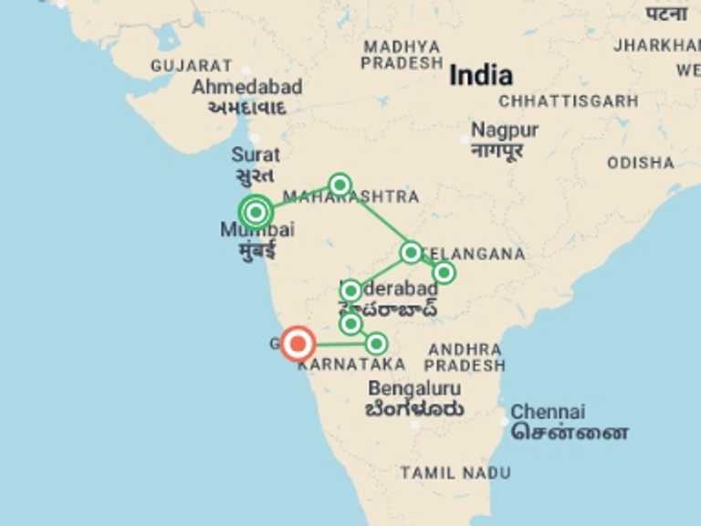Map of a Shopping and Markets Tour with 8 destination visits for the trip: Treasures of Central India