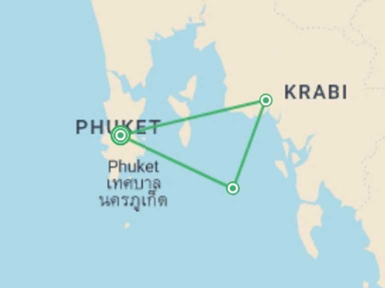 Map itinerary of Thailand Tour in November 2026 with 3 destination visits for the trip: Islands of Thailand