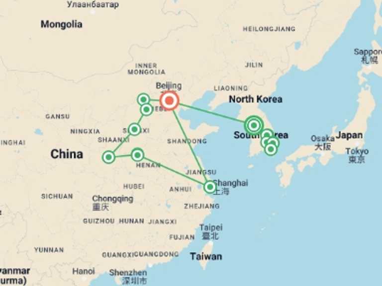 Map of Seoul Explorer Tour with 10 destination visits for the trip: Korea and Classic China