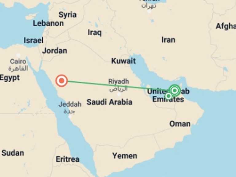Map of Asia Tour with 3 destination visits for the trip: Highlights of UAE and Saudi Arabia