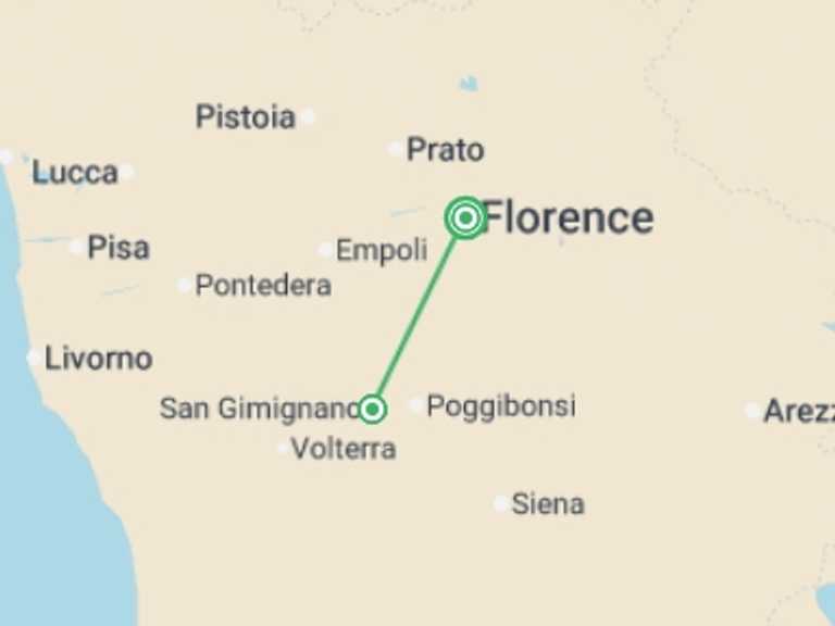Map itinerary of Florence Tour in June 2026 with 2 destination visits for the trip: Local Living Italy - Tuscany San Gimignano