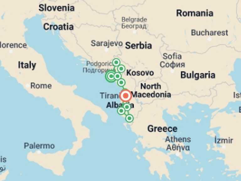 Map itinerary of Kotor Tour in June 2027 with 10 destination visits for the trip: Montenegro & Albania Adventure