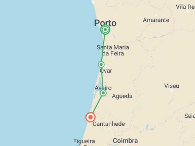 Map itinerary of Porto Tour in Fall with 4 destination visits for the trip: Porto Coastal Cycling