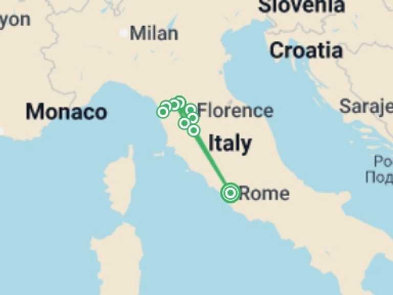 Map of 7-Day Rome Tour with 5 destination visits for the trip: The Tuscan Dream Self-Drive