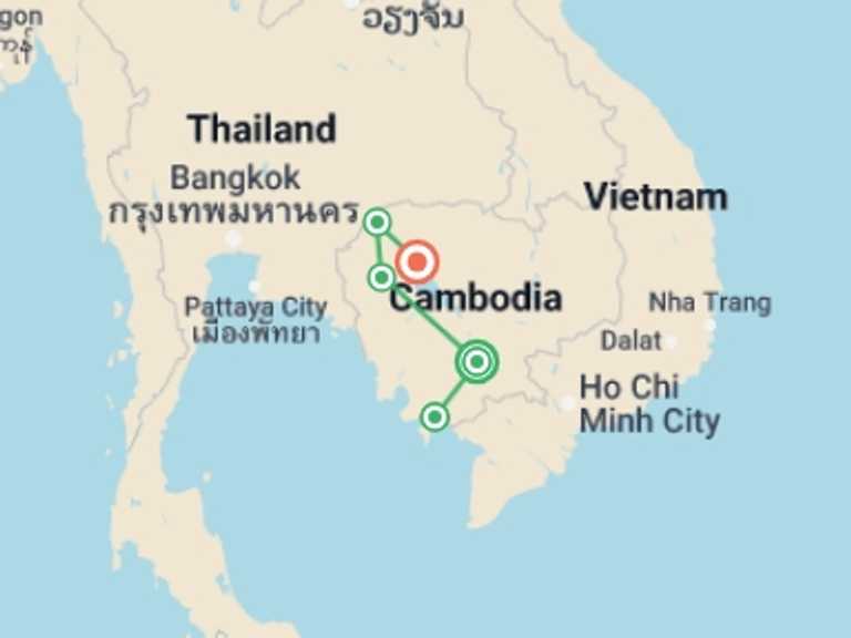 Map of a Food Tour with 6 destination visits for the trip: Cambodia Real Food Adventure