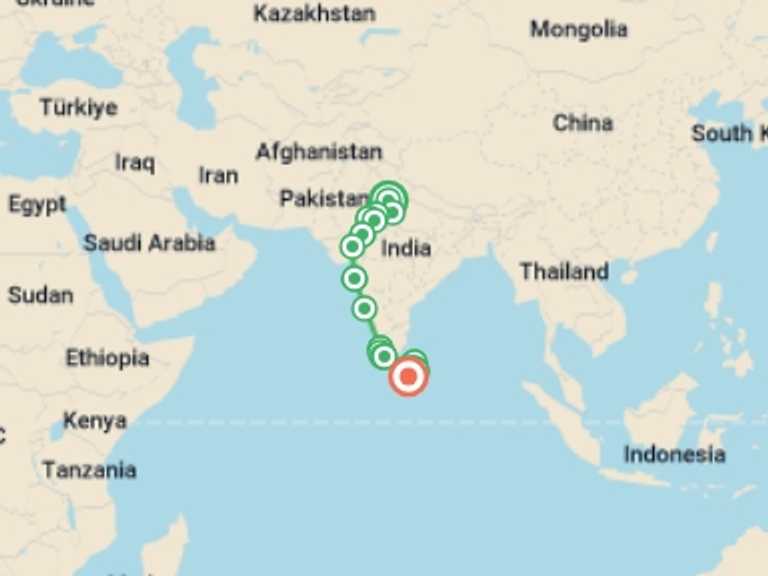 Map of Asia Tour with 20 destination visits for the trip: India to Sri Lanka: The Pink City & Spice Gardens