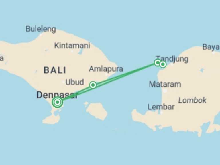Map of Indonesia Tour with 2 destination visits for the trip: Exotic Gili Islands, Private Tour