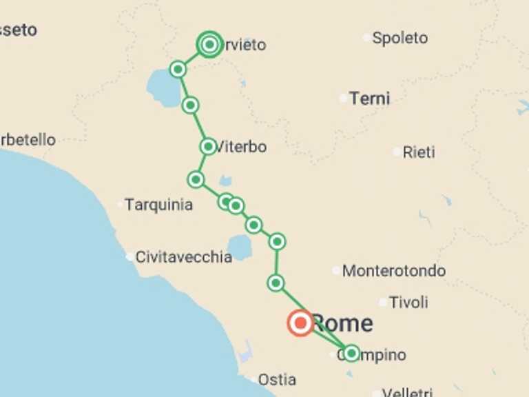 Map of Europe Tour with 10 destination visits for the trip: Via Francigena: Orvieto to Rome