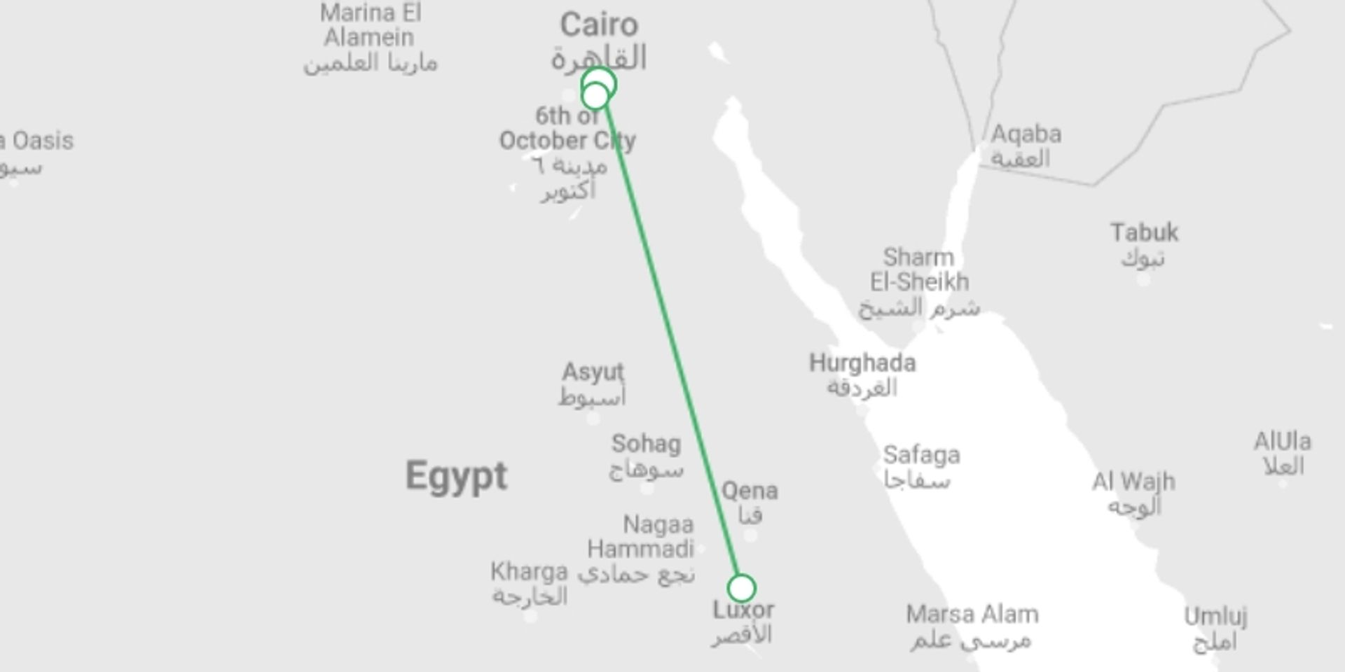 A map showing the tour itinerary for the trip: Cairo Highlights , starting in Cairo, Egypt and ending in Cairo, Egypt going through 3 other destinations.