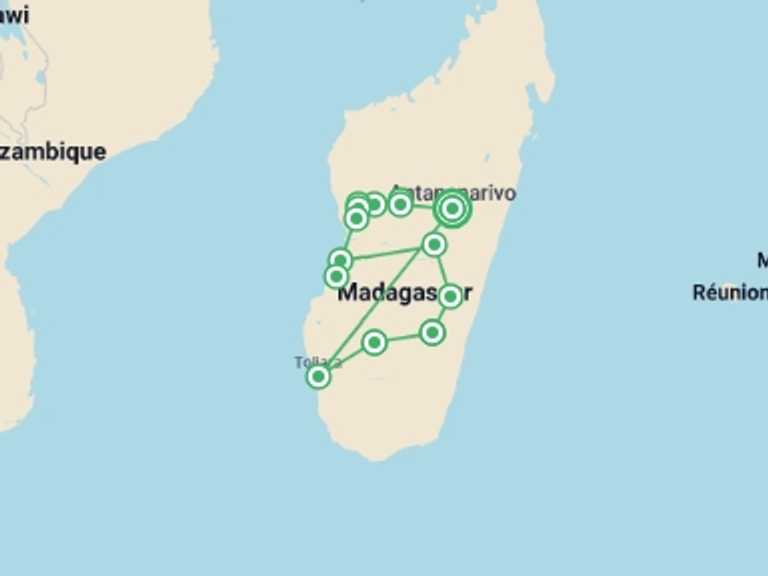Map of Africa Walking Tour with 14 destination visits for the trip: Madagascar Adventure