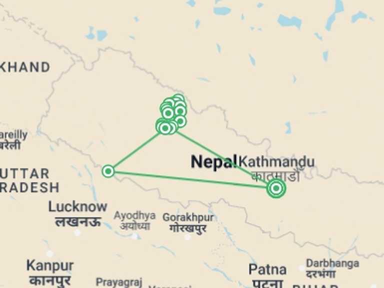 Map itinerary of Nepal Tour in Winter with 21 destination visits for the trip: Upper Dolpo (Dolpa) Trek