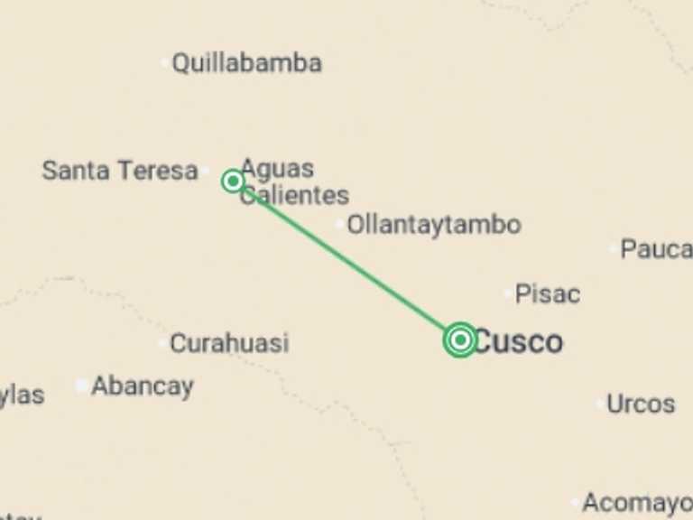 Map itinerary of Andes Tour in May 2026 with 2 destination visits for the trip: Peru: Trek the Inca Trail 4 Days