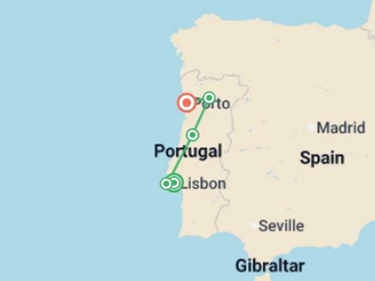 Map itinerary of Porto Tour in August 2026 with 4 destination visits for the trip: Premium Portugal