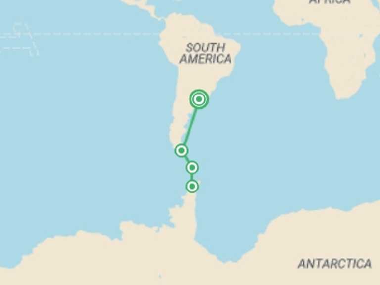 Map of a Polar expeditions and cruise Tour with 4 destination visits for the trip: Crossing the Circle via Buenos Aires