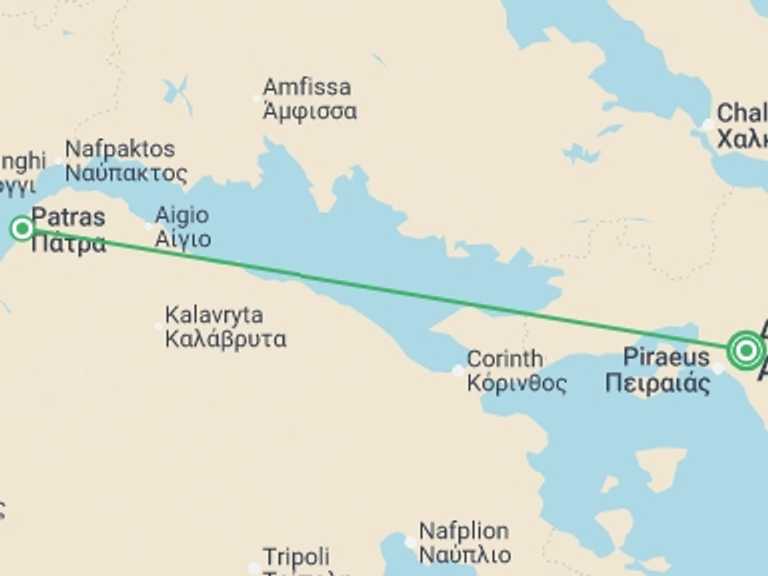 Map itinerary of Greece Tour in October 2026 with 2 destination visits for the trip: Radiant Peloponnese
