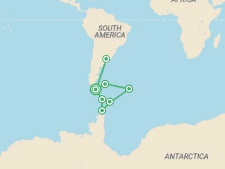 Map of a Polar expeditions and cruise Tour with 7 destination visits for the trip: Falklands, South Georgia and Antarctic Peninsula - M/V Ushuaia