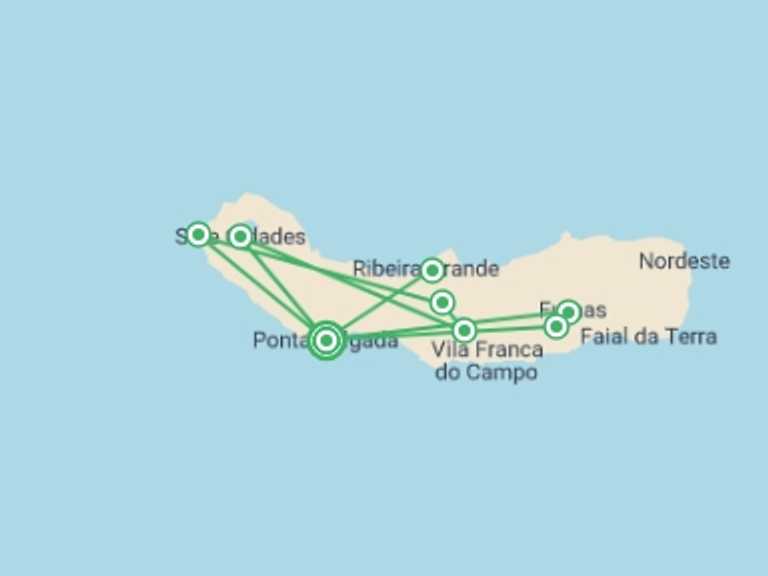 Map itinerary of Europe Tour in July 2026 with 2 destination visits for the trip: Best Of São Miguel Island