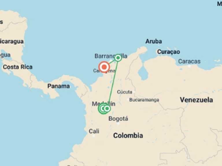 Map itinerary of Medellin Tour in February 2027 with 4 destination visits for the trip: Solo-ish Colombia