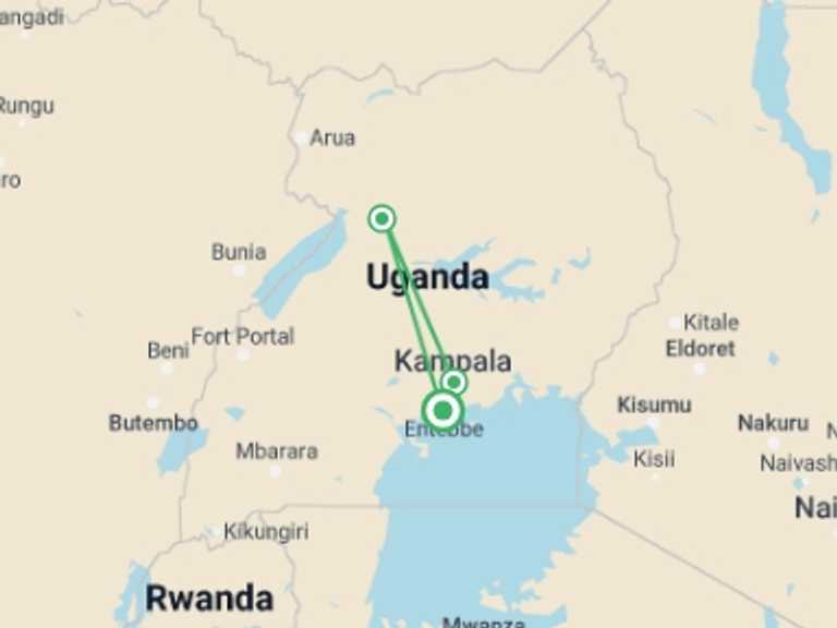Map itinerary of Uganda Tour in June 2027 with 3 destination visits for the trip: 2-Day Trip To Murchison Falls National Park