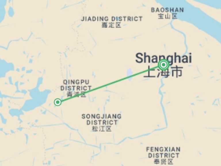 Map itinerary of China Tour in September 2026 with 2 destination visits for the trip: Shanghai City Break (Superior) - 4 days