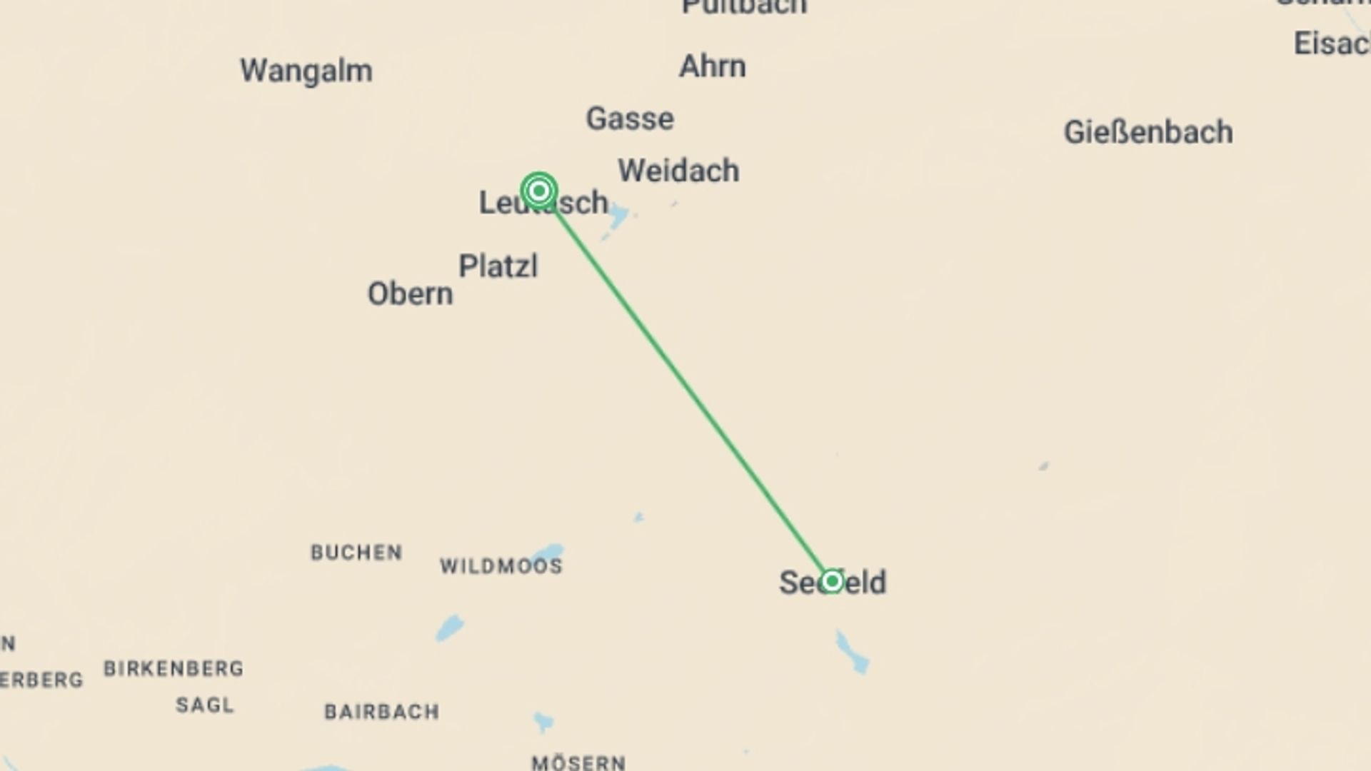 A map showing the tour itinerary for the trip: Cross-Country Skiing at Leutasch and Seefeld, starting in Leutasch, Austria and ending in Leutasch, Austria going through 0 other destinations.