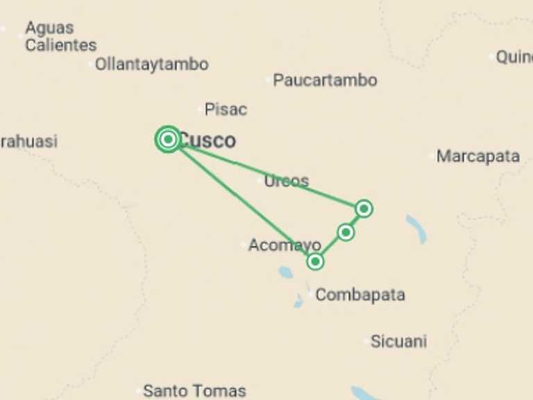 Map of 2-Day Peru Tour with 3 destination visits for the trip: Rainbow Mountain Trek 2D/1N