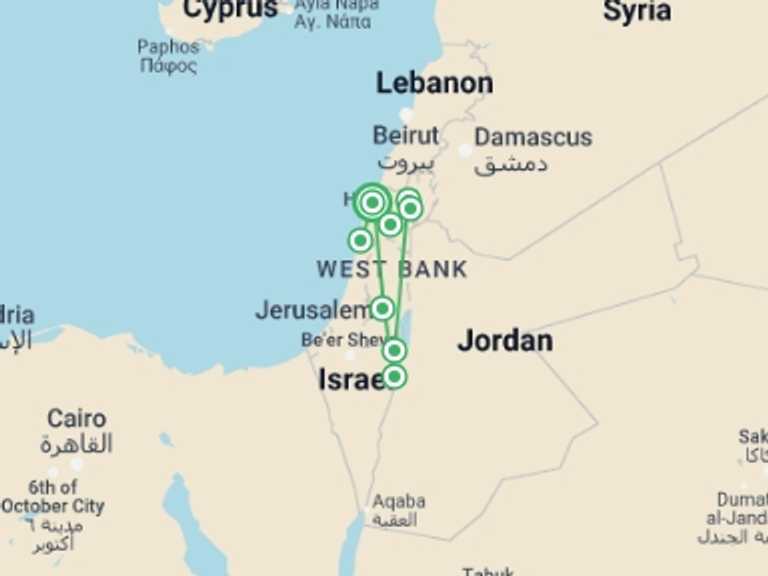 Map of a Spiritual or religious Tour with 4 destination visits for the trip: Classical Israel Tour Package, 4 Days From Tel Aviv