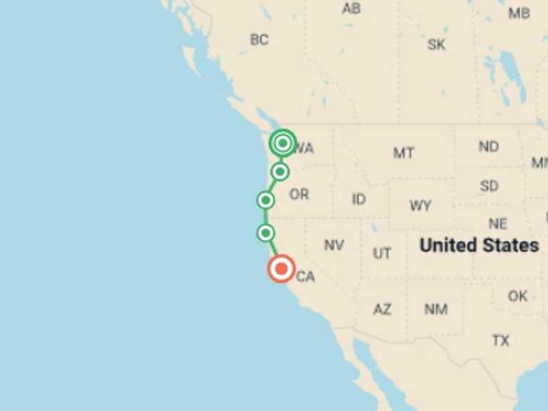 Map of a Explorer Tour with 5 destination visits for the trip: Best of the Pacific Northwest