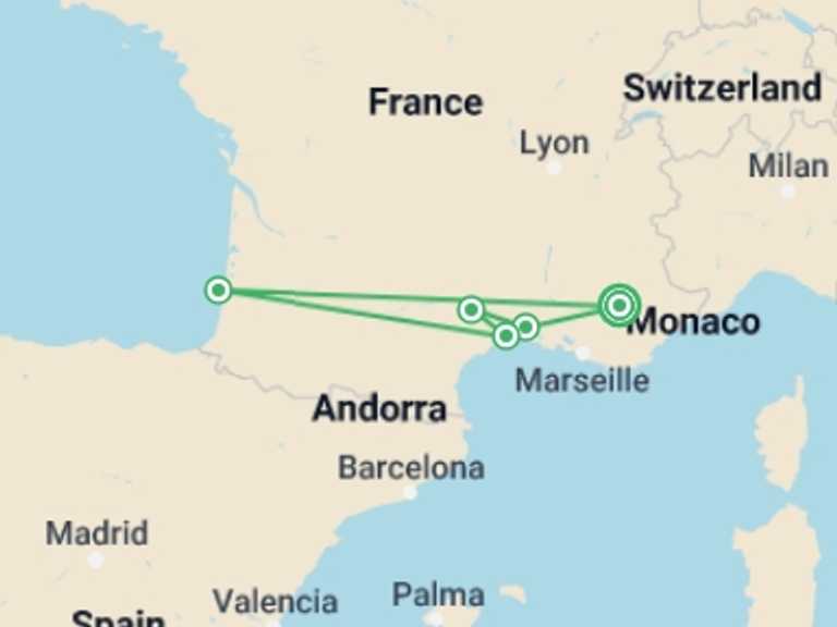 Map of a City sightseeing Tour with 5 destination visits for the trip: A Taste of the Mediterranean: A Cruise through the Heart of Provence and the Camargue Region (port-to-port cruise)
