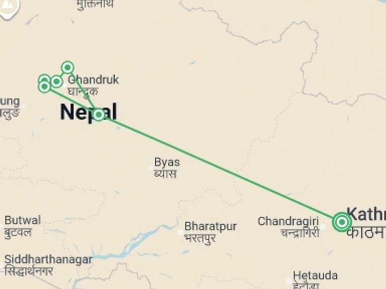 Map of Asia Tour with 6 destination visits for the trip: Annapurna Panoramic Trek - 9 days