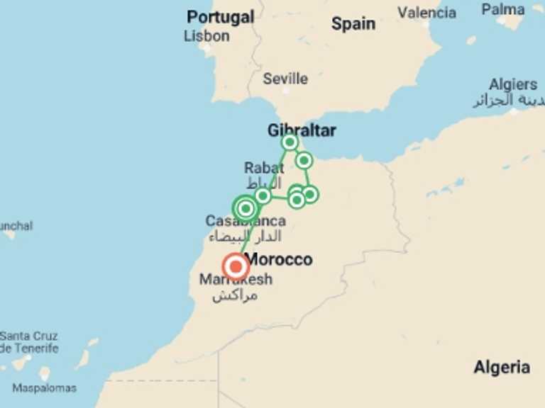 Map of Marrakech Tour with 7 destination visits for the trip: The Marrakesh Express: Hippie Tour