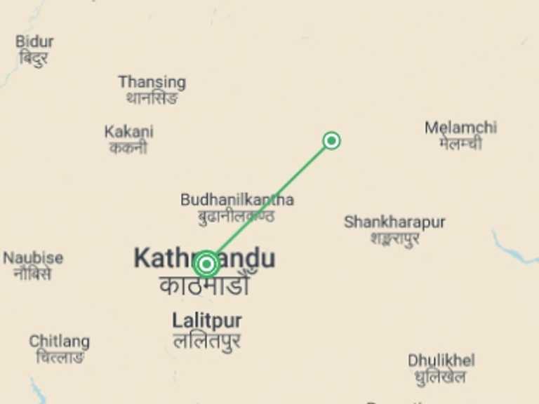 Map itinerary of Nepal Tour in Winter with 2 destination visits for the trip: Around Kathmandu Trek