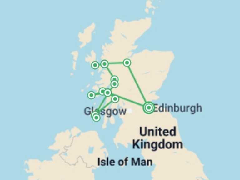 Map itinerary of Europe Tour in June 2026 with 5 destination visits for the trip: Wild Scotland & Whisky Explorer - 8 days