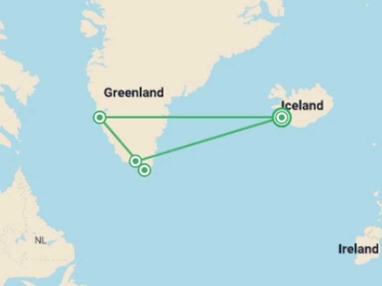 Map of Europe Tour with 4 destination visits for the trip: South Greenland: Exploring Glaciers, Fjords and Viking Culture