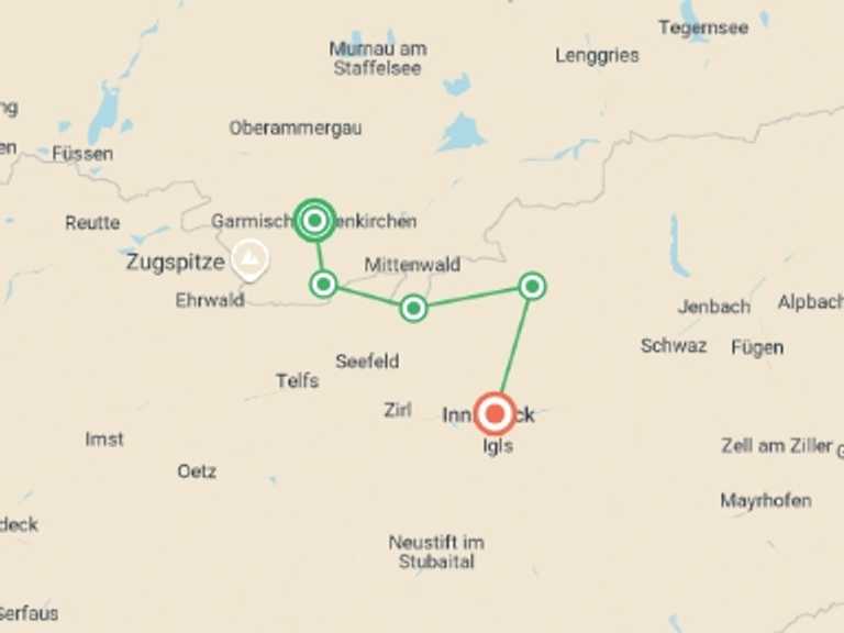 Map of Europe Tour with 5 destination visits for the trip: Trans Tyrol - Garmisch to Innsbruck Hike