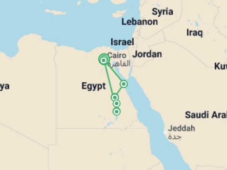 Map of Luxor Art and architecture Tour with 5 destination visits for the trip: Nubians & Beaches