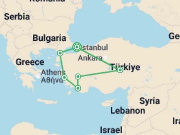 Map of Europe Tour with 6 destination visits for the trip: Best of Turkey by Land (5 & 4 Star Hotels)