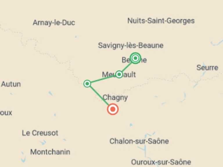 Map of Europe Explorer Tour with 4 destination visits for the trip: Burgundy Vineyard Trails