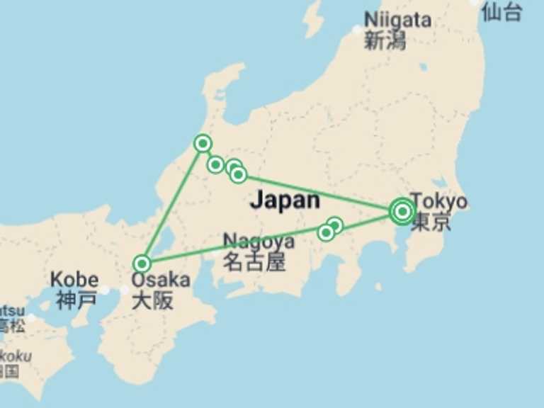 Map itinerary of Asia Tour in July 2026 with 5 destination visits for the trip: Beauties of Japan