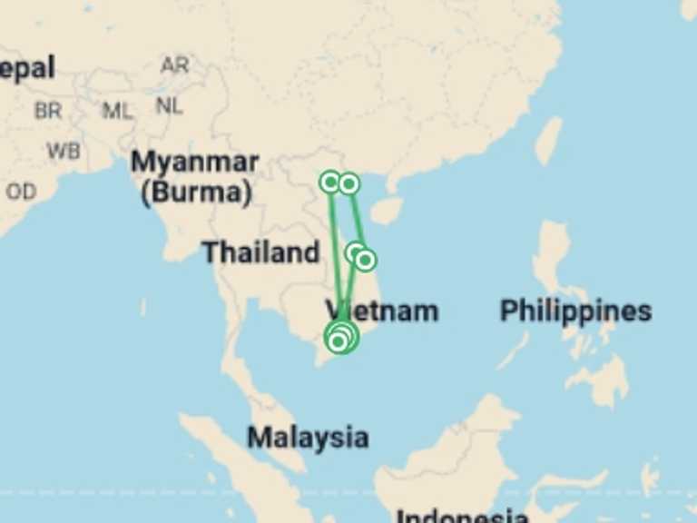 Map itinerary of Hanoi Tour in Spring with 6 destination visits for the trip: Vietnam World Heritage Luxury Tour 10 Days 9 Nights