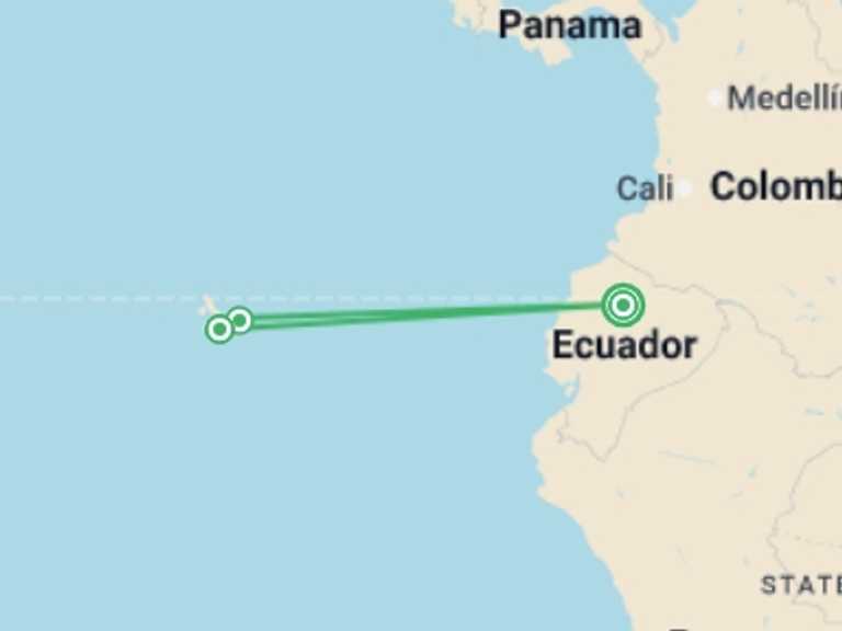 Map of 7-Day Quito Tour with 3 destination visits for the trip: Galapagos Islands Family Adventure - 7 days