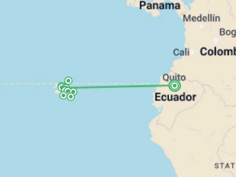 Map of a Sailing, yachting and motor boating Tour with 8 destination visits for the trip: Complete Galapagos (Grand Daphne)