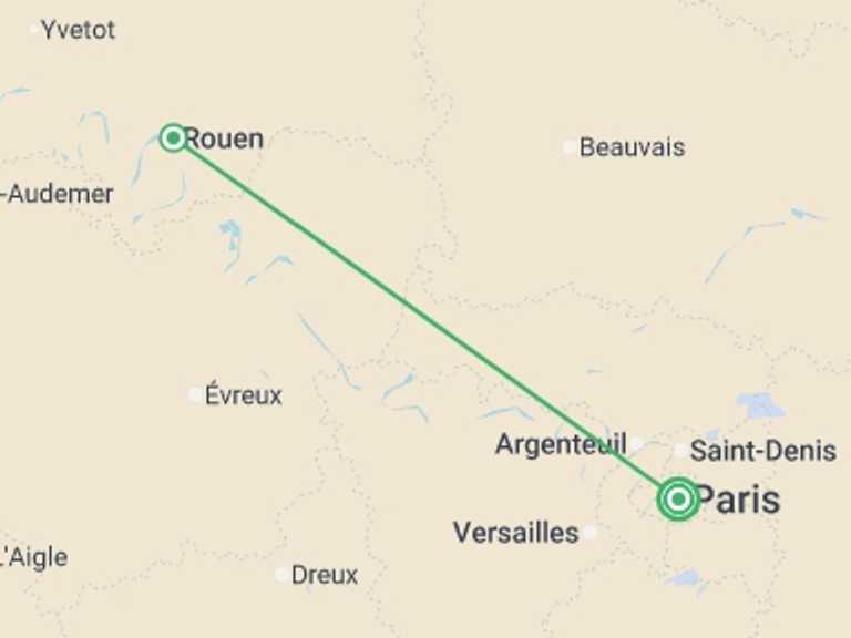 Map of Europe Tour with 2 destination visits for the trip: The Seine in Majesty Aboard a Paddle Wheel Boat (port-to-port cruise)