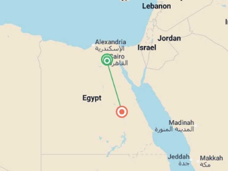 Map itinerary of Africa Tour in December 2026 with 3 destination visits for the trip: Best of Cairo & Luxor - 6 days
