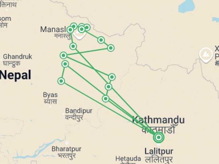 Map itinerary of Nepal Tour in Winter with 15 destination visits for the trip: Manaslu Circuit Trek - Private Trip