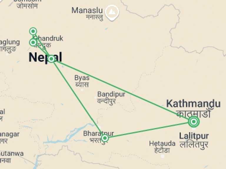 Map of Kathmandu Mountains Tour with 5 destination visits for the trip: Annapurna Luxury Lodge Trek