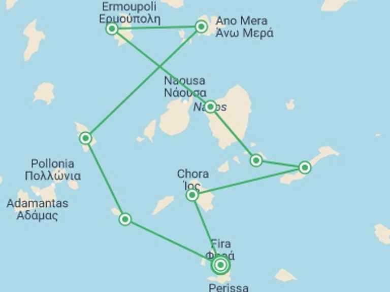 Map of 10-Day Santorini Tour with 9 destination visits for the trip: Greece Sailing Adventure: Cyclades Islands