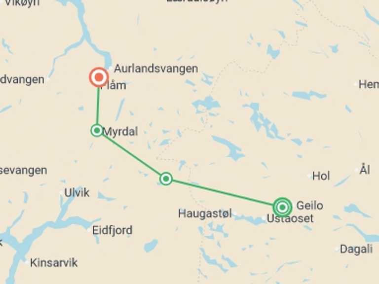 Map of Europe Sightseeing Tour with 4 destination visits for the trip: Hiking Norway's Fjordland