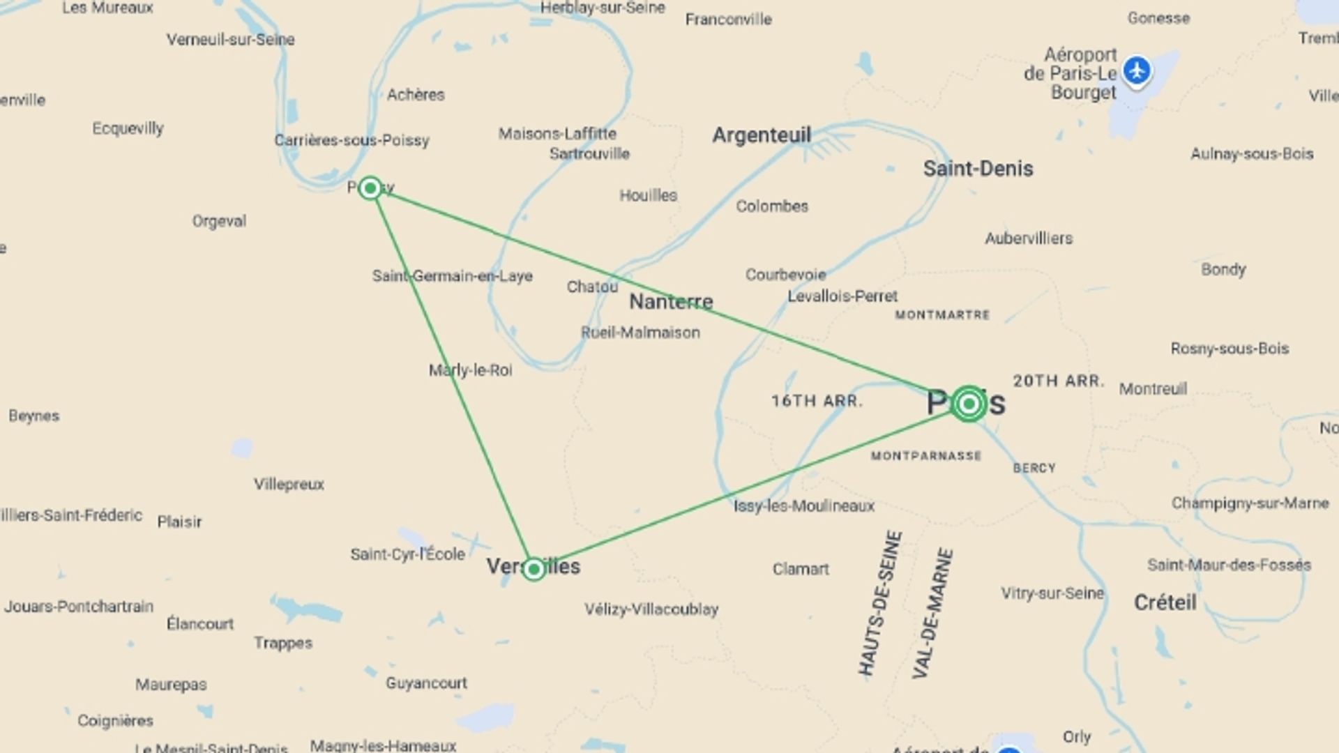 A map showing the tour itinerary for the trip: Gourmet cruise on the Seine - Meal designed by Pierre Gagnaire, 3 Michelin stars - A culinary escape between flavors and heritage (port-to-port cruise), starting in Paris, France and ending in Paris, France going through 1 other destinations.
