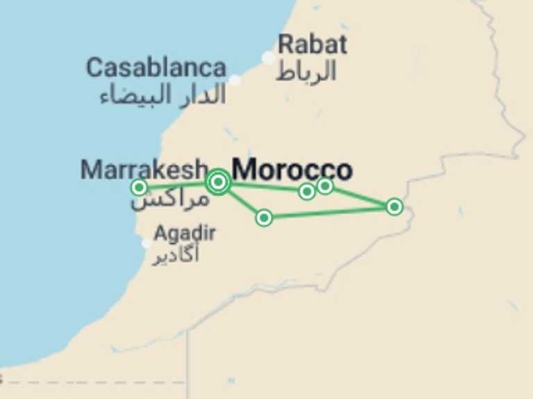 Map of Mediterranean Tour with 6 destination visits for the trip: New Year's in Morocco - 11 Days
